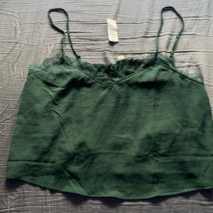 Green satin cropped flowy tank top